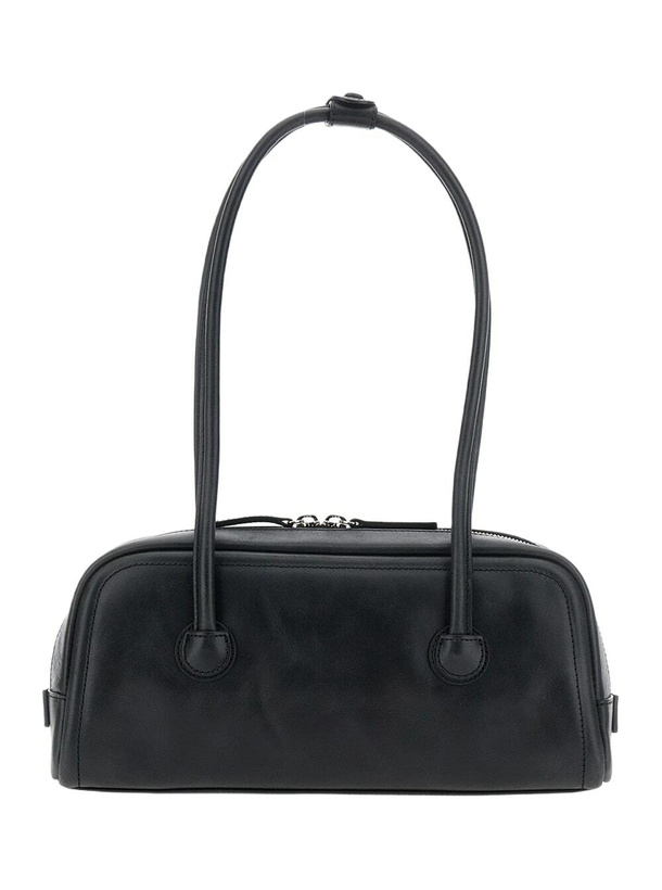 Photo: Marge Sherwood boston Black Shoulder Bag With Embossed Logo Lettering On The Front In Leather Woman
