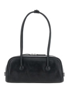 Marge Sherwood boston Black Shoulder Bag With Embossed Logo Lettering On The Front In Leather Woman
