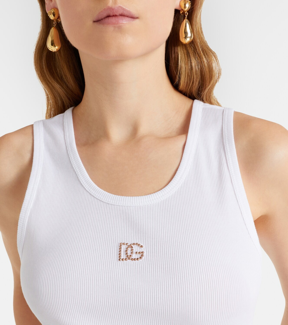 Dolce&Gabbana DG embellished ribbed-knit cotton tank top