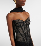 Monique Lhuillier Scarf-detail draped lace gown