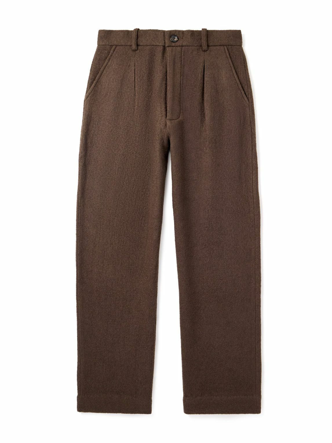 Kartik Research - Straight-Leg Pleated Brushed-Wool Trousers - Brown