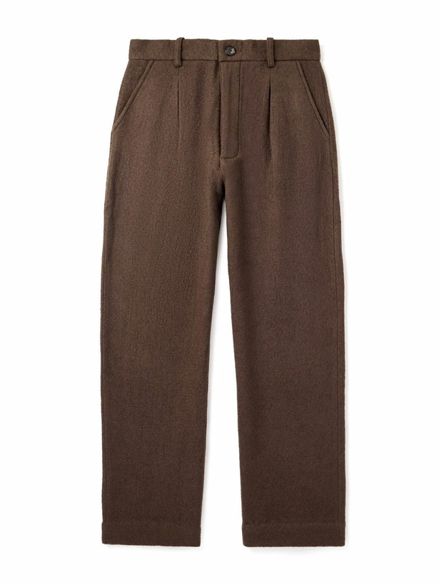 Photo: Kartik Research - Straight-Leg Pleated Brushed-Wool Trousers - Brown