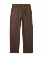 Kartik Research - Straight-Leg Pleated Brushed-Wool Trousers - Brown
