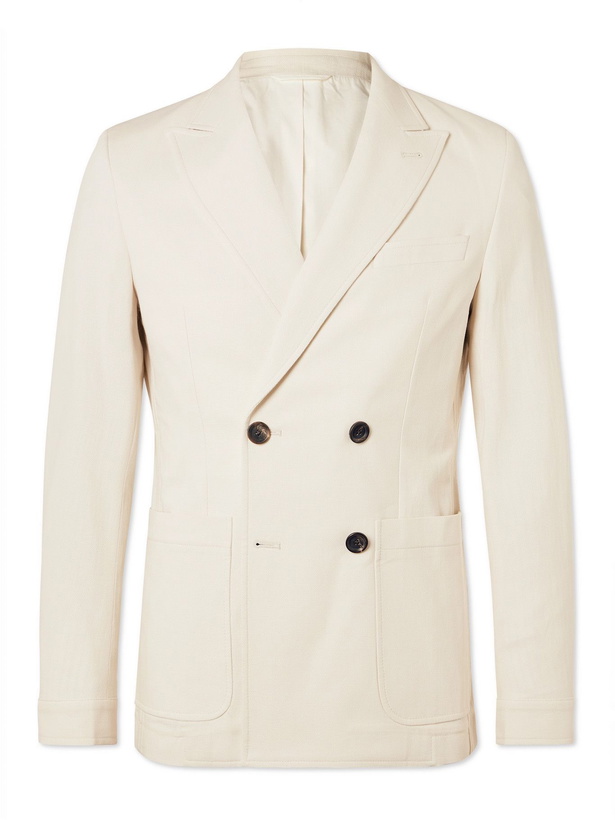 Photo: OLIVER SPENCER - Unstructured Double-Breasted Cotton Suit Jacket - Neutrals