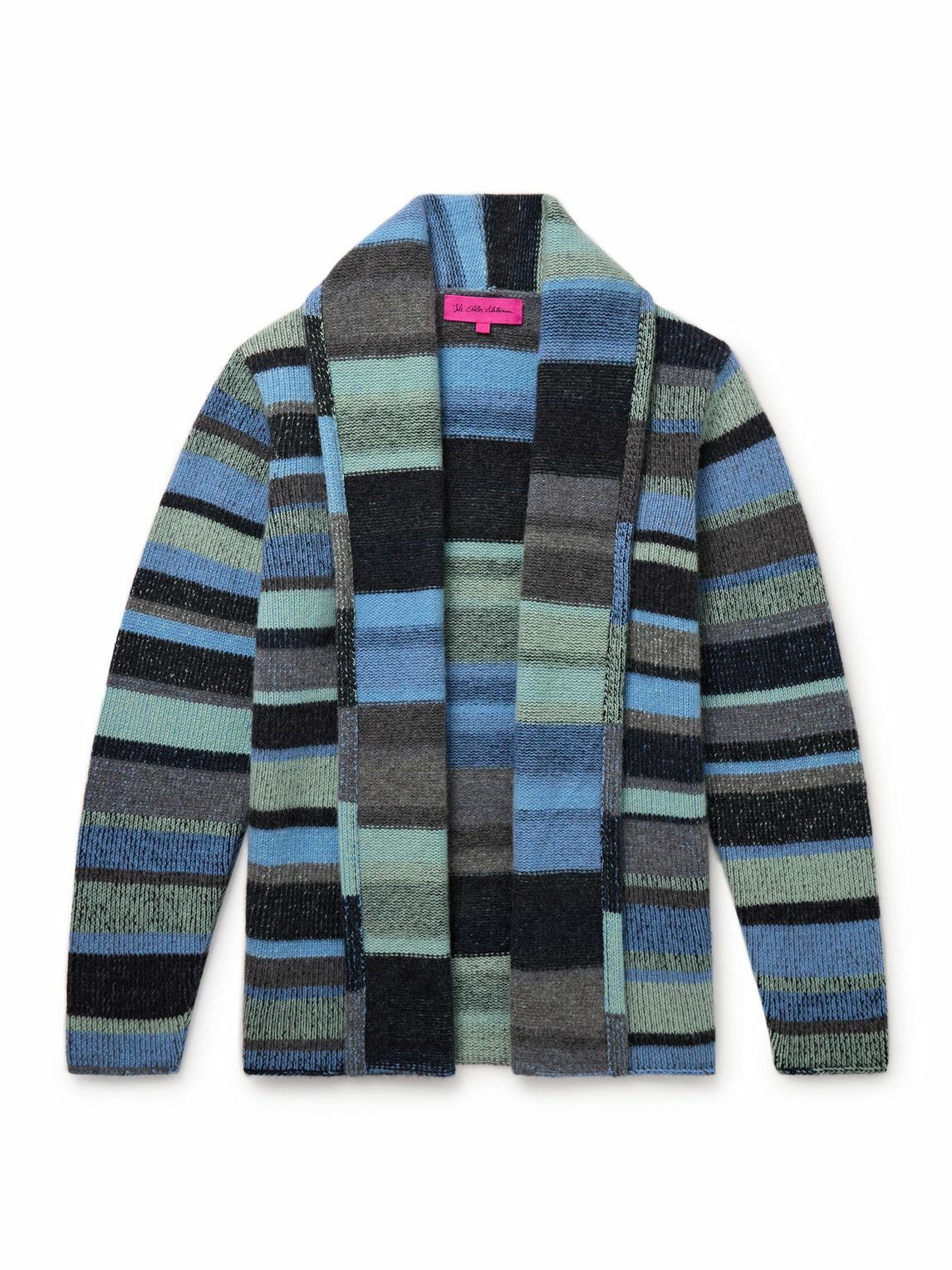 The Elder Statesman - Shawl-Collar Striped Cashmere Cardigan - Blue