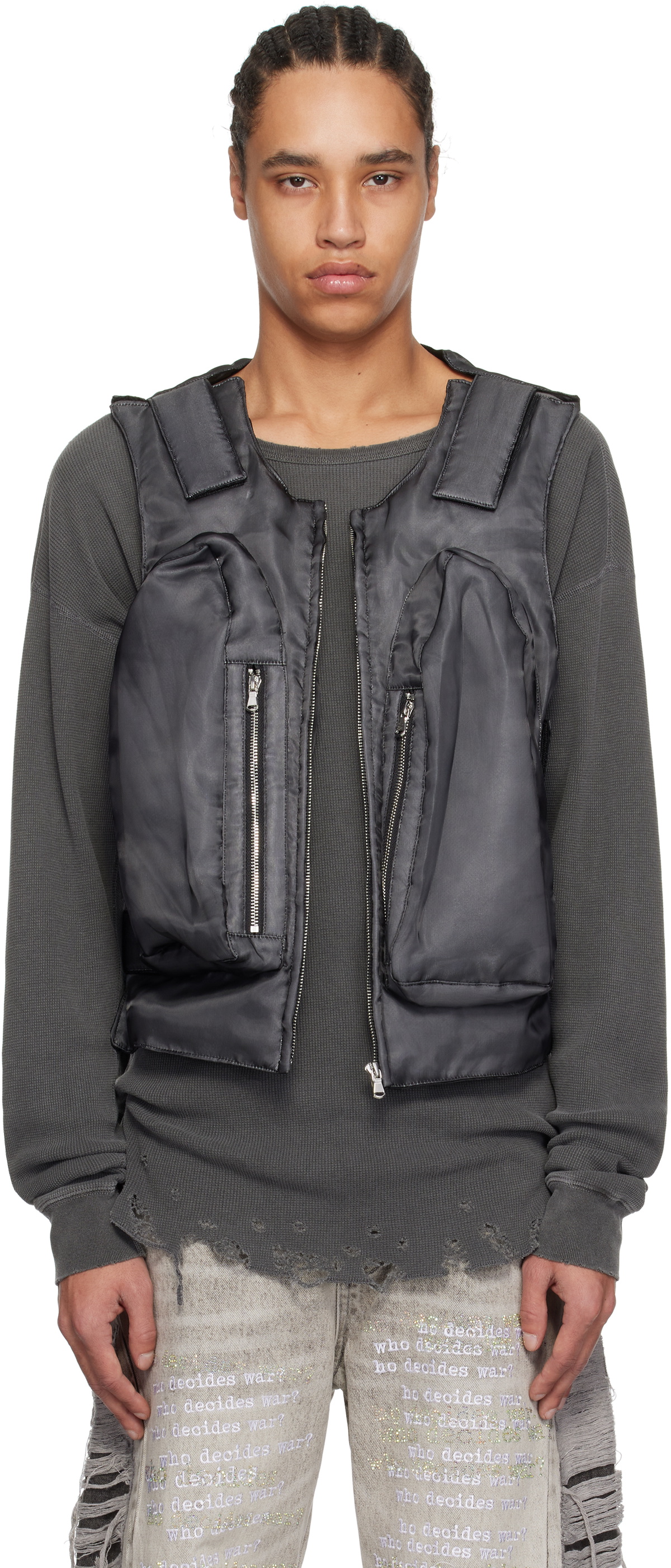 Who Decides War Gray Organza Bullet Point Vest
