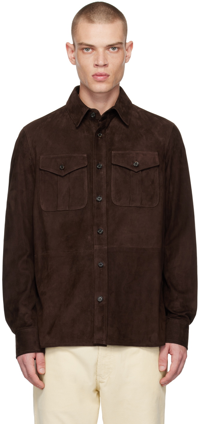 Ralph Lauren Purple Label Brown Spread Collar Suede Jacket
