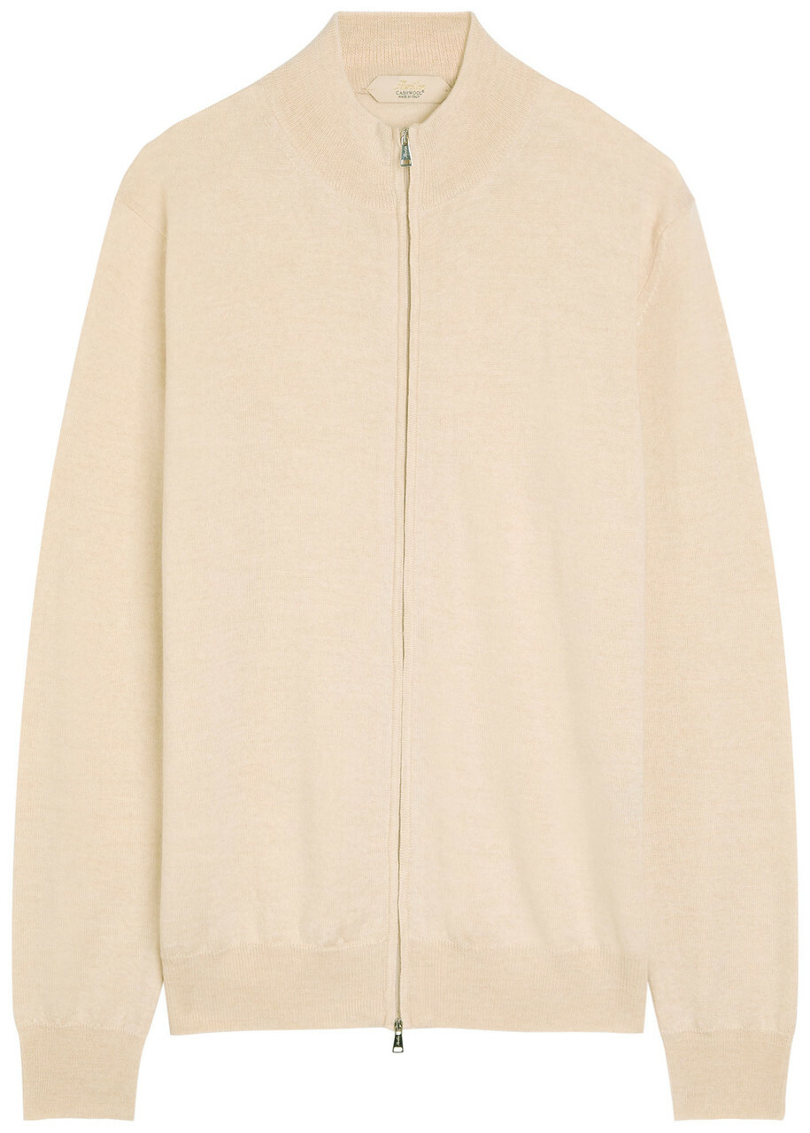 Aurélien Full zip Knit Merino Wool Jumper Light Brown