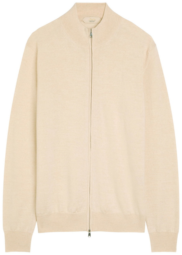 Photo: Aurélien Full zip Knit Merino Wool Jumper Light Brown