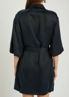 Anine Bing Geri Belted Woven Mini Shirt Dress Black