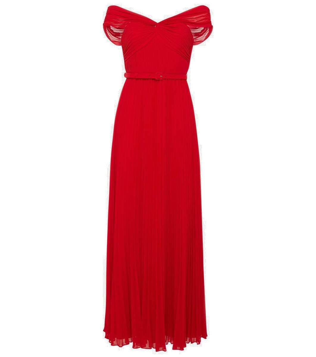 SELF-PORTRAIT ワンピース Off-shoulder chiffon 955668 Off-shoulder chiffon minidress in red - Self Portrait