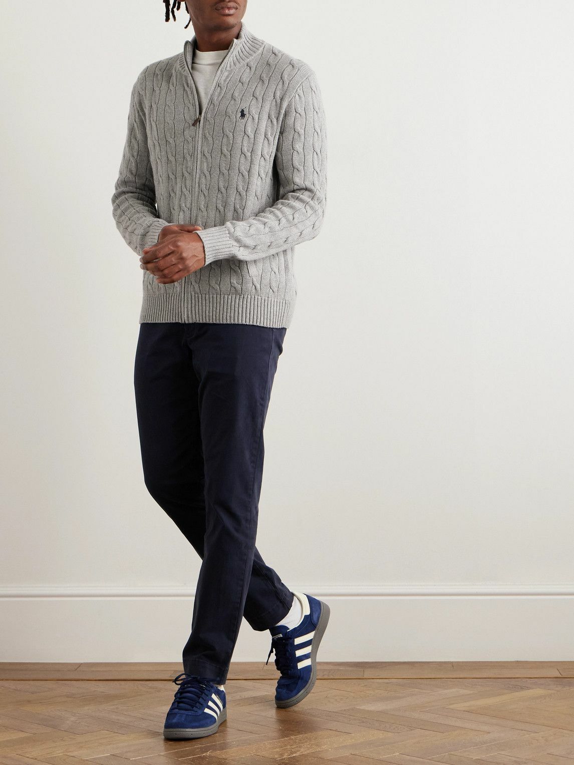 Polo Ralph Lauren - Logo-Embroidered Cable-Knit Cotton Zip