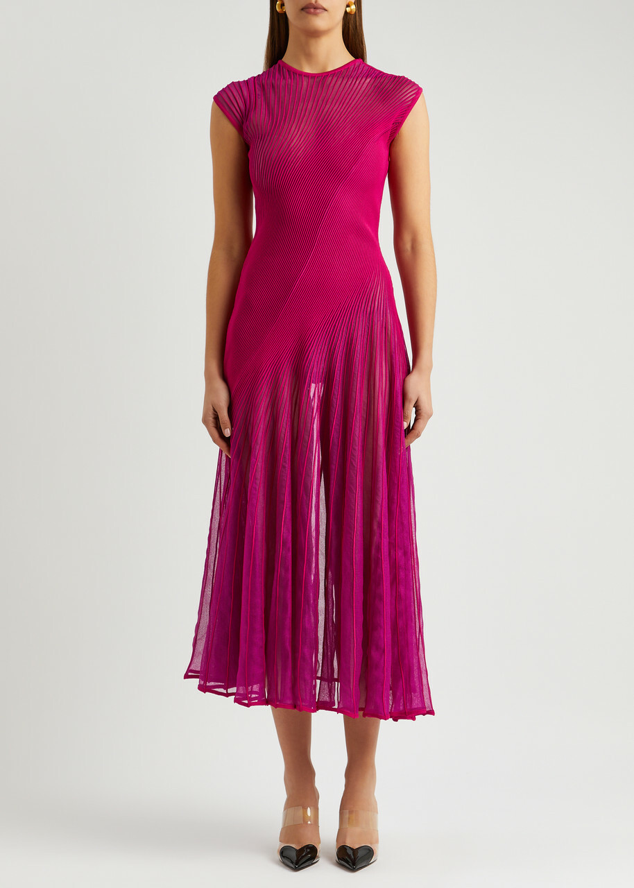 Alaa Twisted Ribbed-knit Midi Dress Pink ALAA
