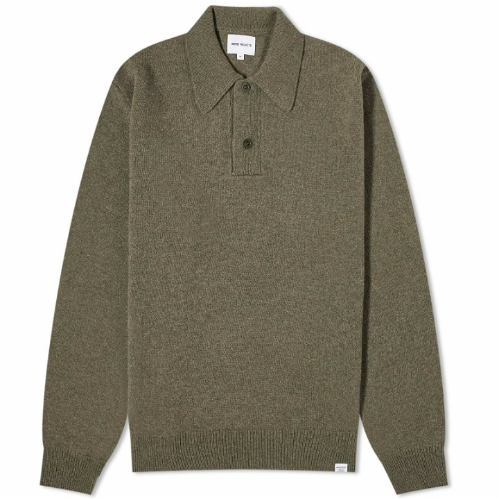 Photo: Norse Projects Men's Marco Merino Lambswool Polo Shirt in Ivy Green