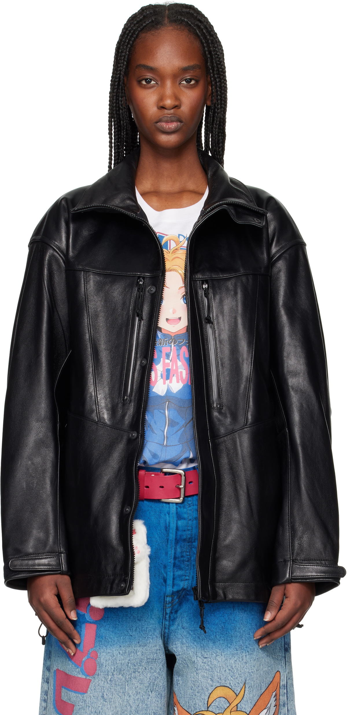 doublet Red & Black Track Leather Jacket Doublet