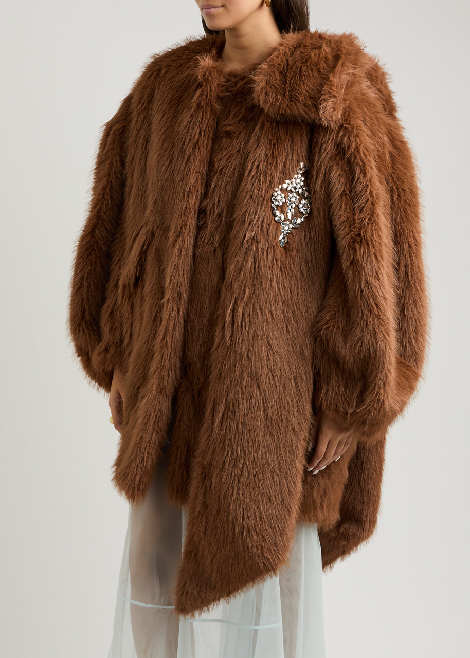 Simone Rocha Bow-embellished Faux fur Coat Brown Simone Rocha