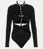 Area Chain-link crystal-embellished jersey bodysuit