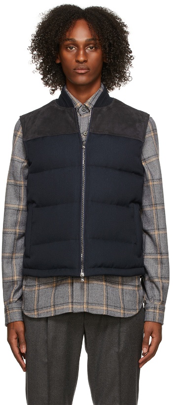 Photo: Isaia Navy Wool Techno Quilted Vest