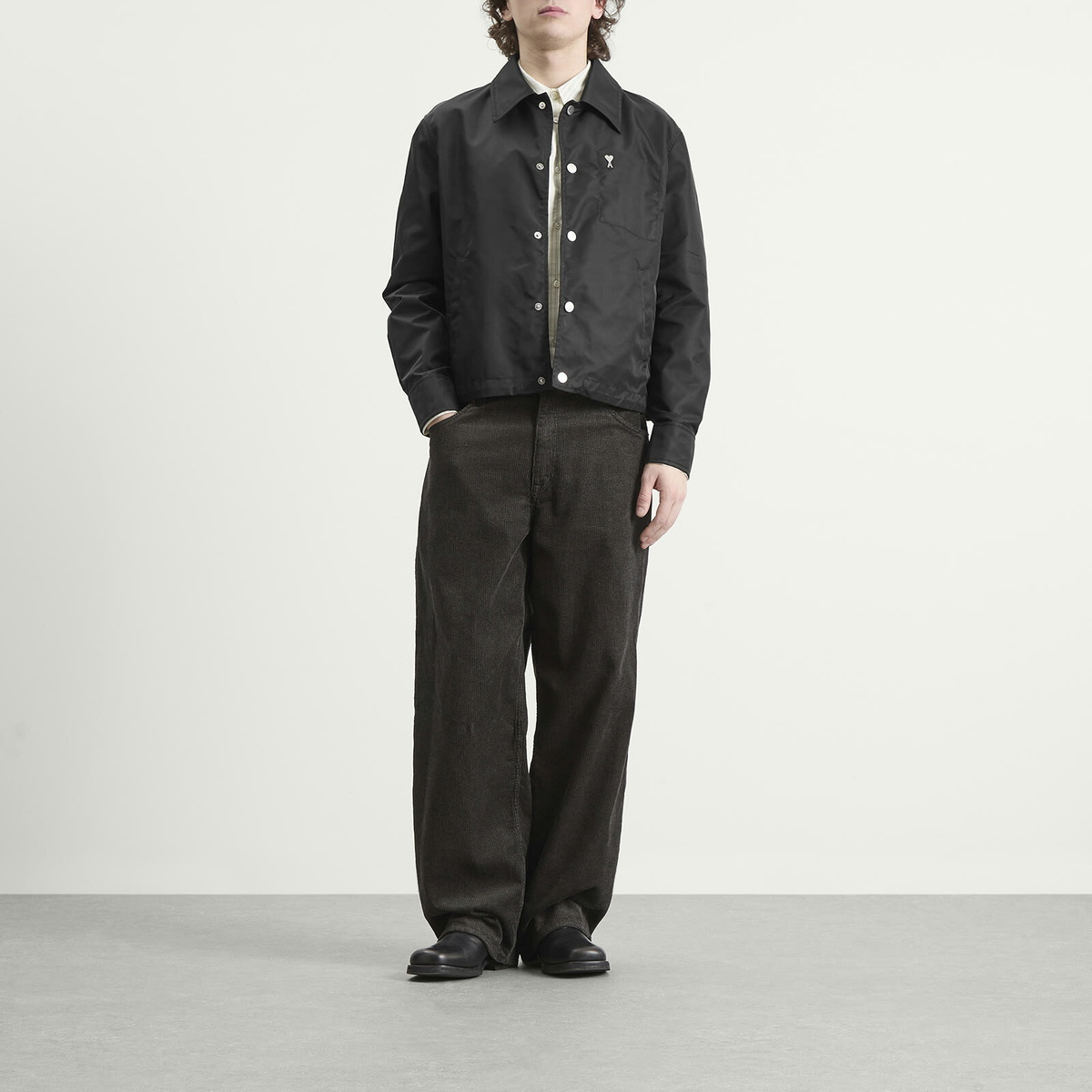 AMI Paris Men's Denim Jacket With Ami De Coeur Stud in Noir