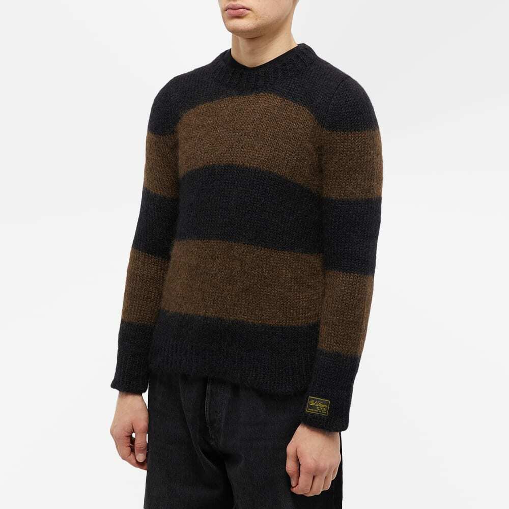 Raf Simons Men's Striped Mohair Crew Knit in Black/Brown Raf