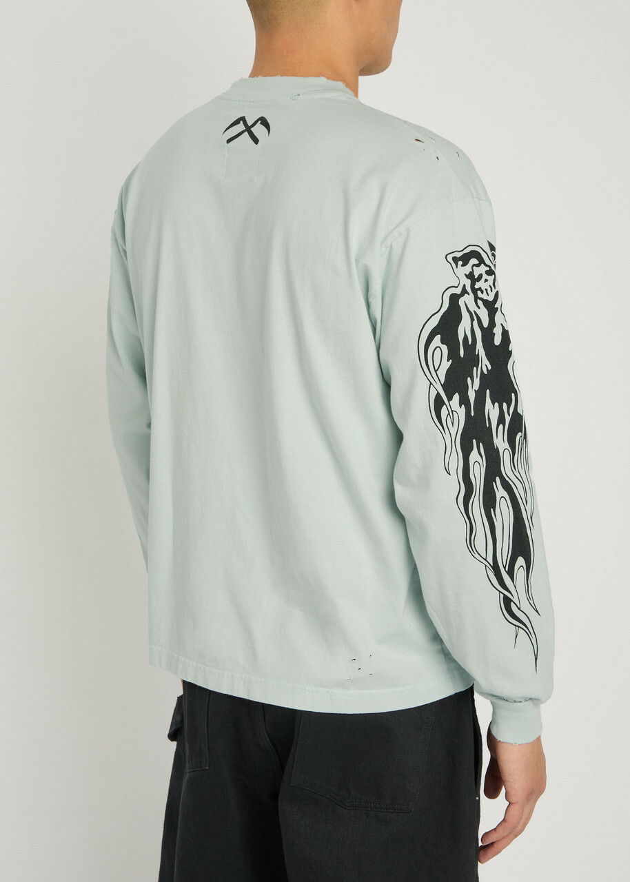 Warren Lotas Serenity Reaper Printed Long Sleeve Cotton top Grey