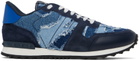 Valentino Garavani Blue Rockrunner Camouflage Denim Sneakers