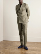 De Petrillo - Double-Breasted Herringbone Linen Suit Jacket - Green