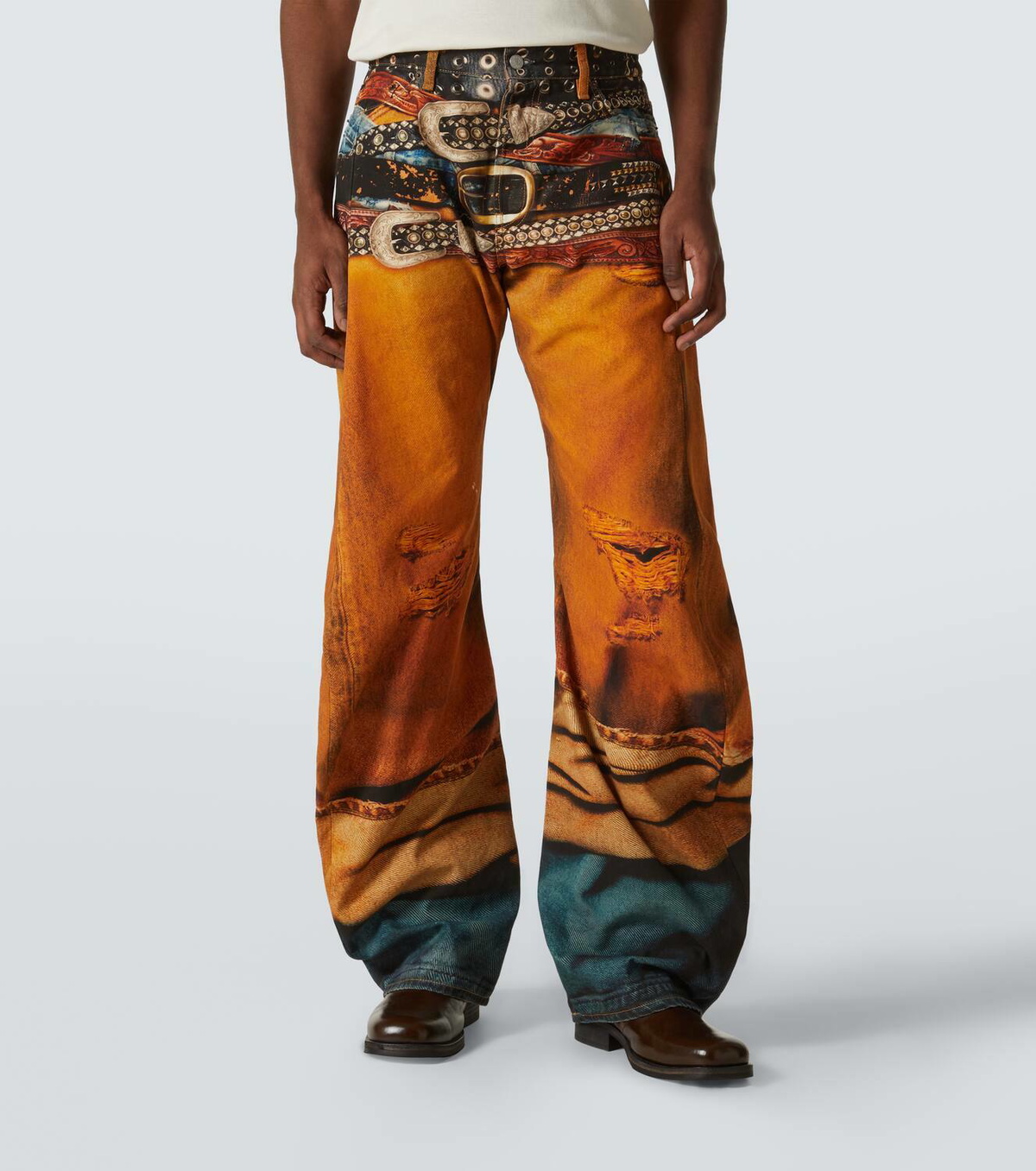 国内発/送関込【Acne Studios】 Trompe-l'oeil print trousers Acne Studios Trompe l'œil printed wide-leg jeans Acne Studios