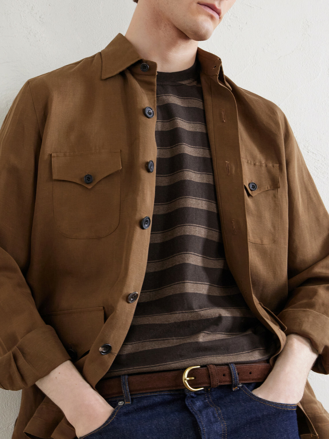 Oliver Spencer - Judd Striped Organic Cotton T-Shirt - Brown