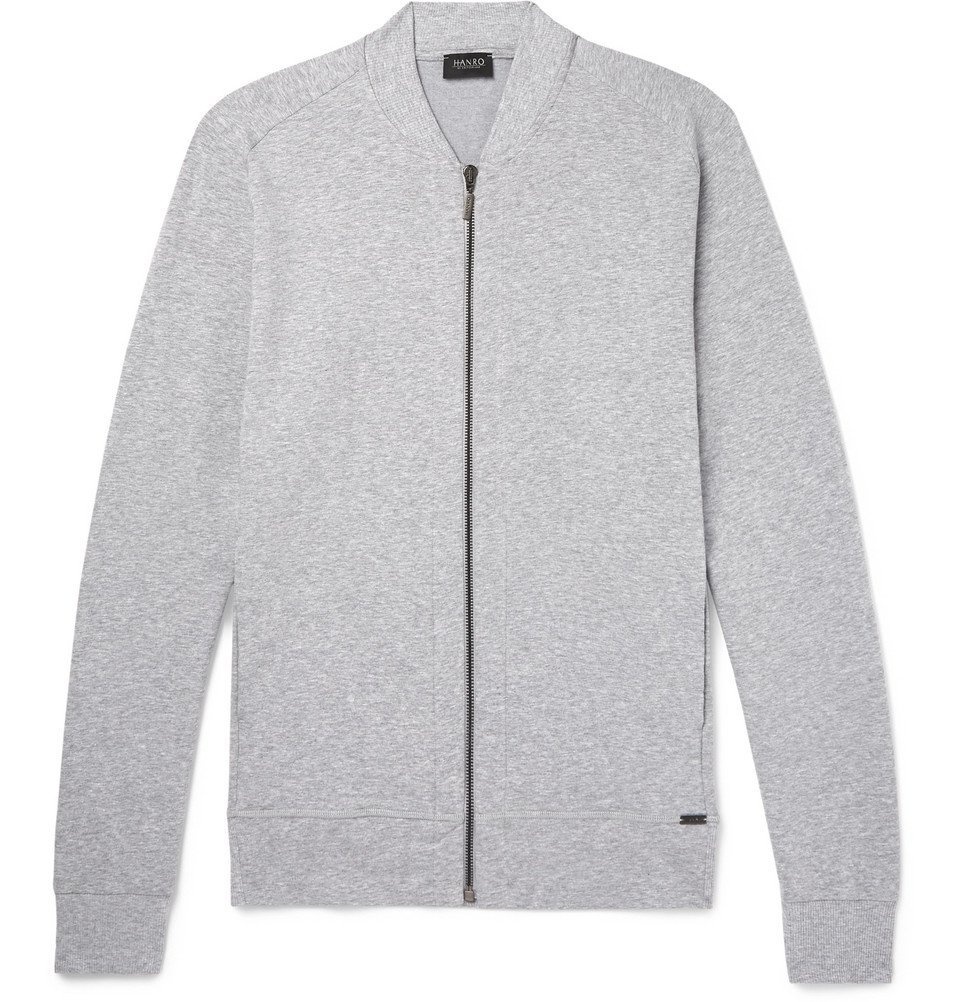 Photo: Hanro - Mélange Stretch-Cotton Jersey Zip-Up Sweatshirt - Men - Light gray