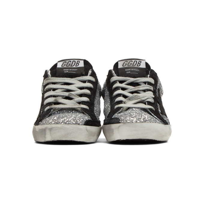 【関税&送料込】Golden  Silver Black Glitter Super-Star Golden Goose Silver and Black Glitter Superstar Sneakers