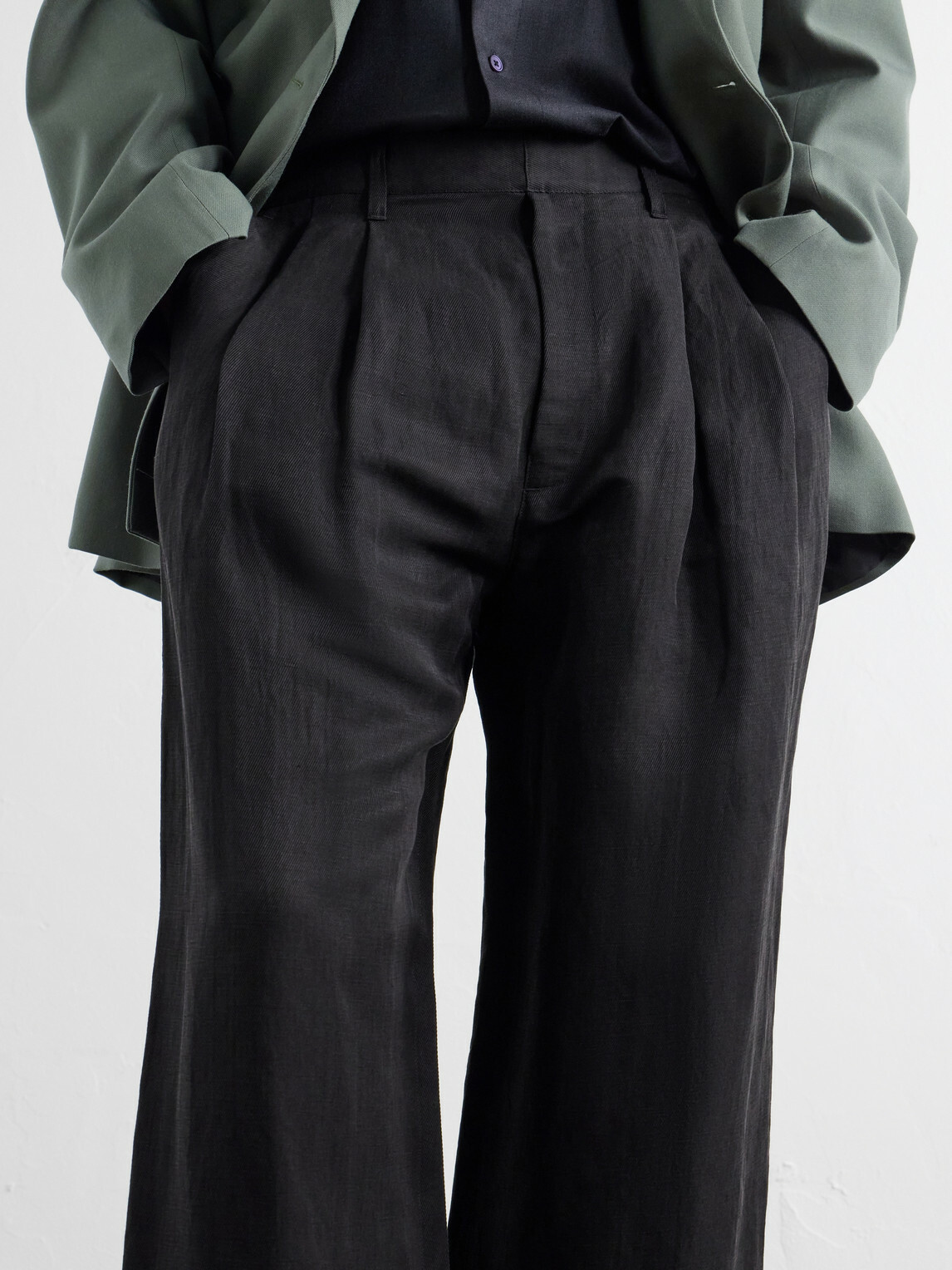 ssstein - Wide-Leg Linen and Silk-Blend Twill Trousers - Black