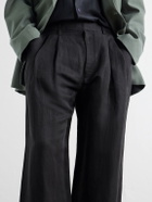 ssstein - Wide-Leg Linen and Silk-Blend Twill Trousers - Black