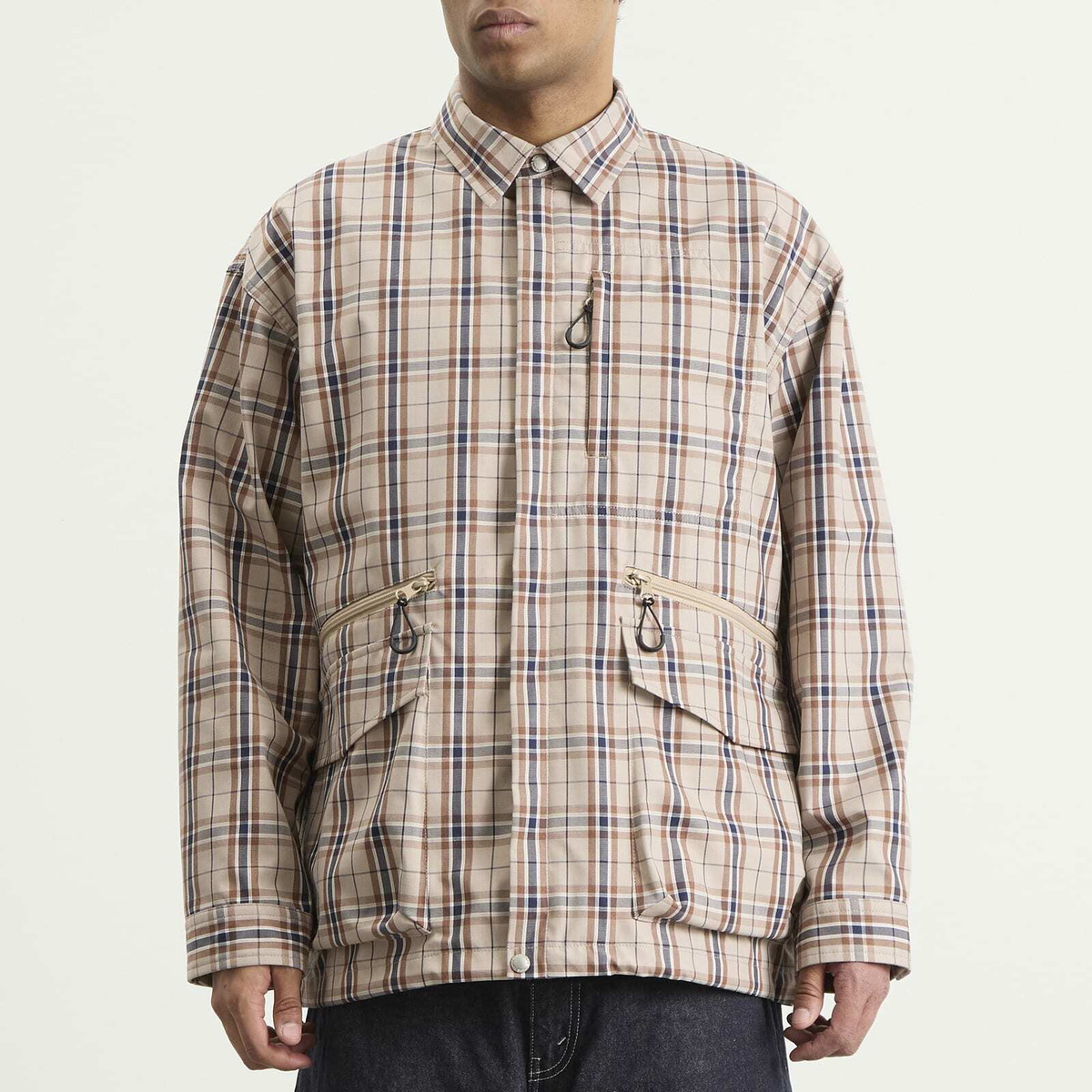 Comme des Garçons Homme Men's Check Triple Layer Jacket in Beige/Navy/Brown