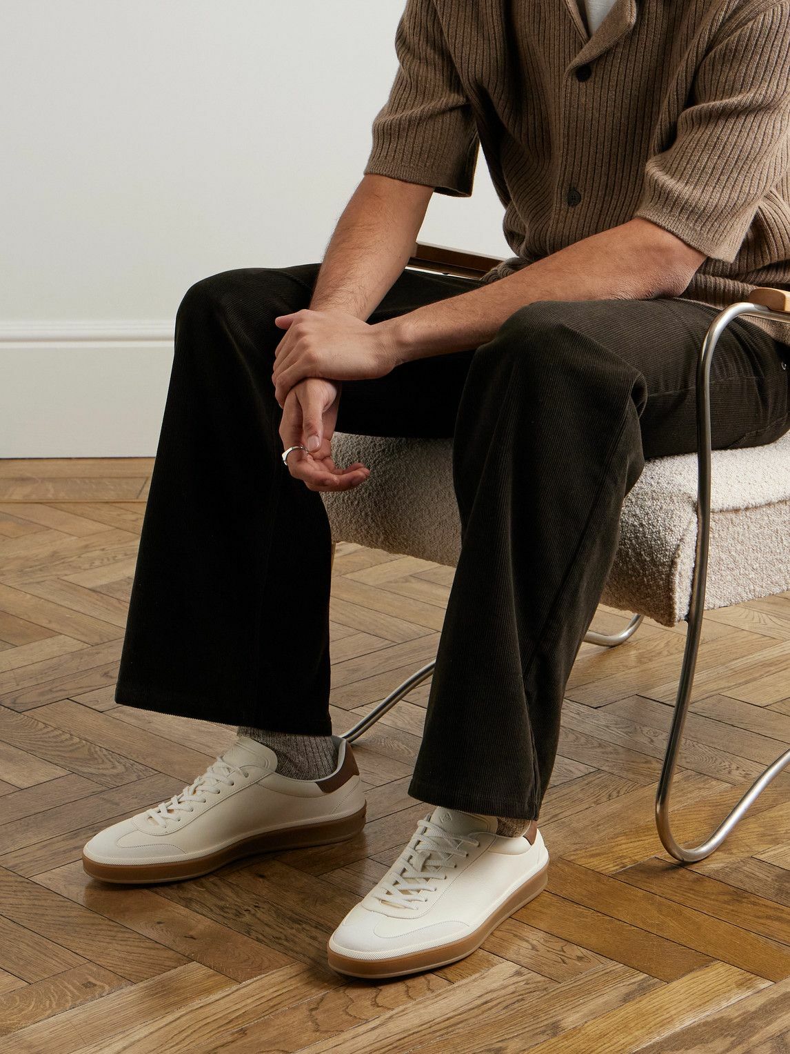 Loro Piana - Tennis Walk Suede-Trimmed Leather Sneakers - Neutrals