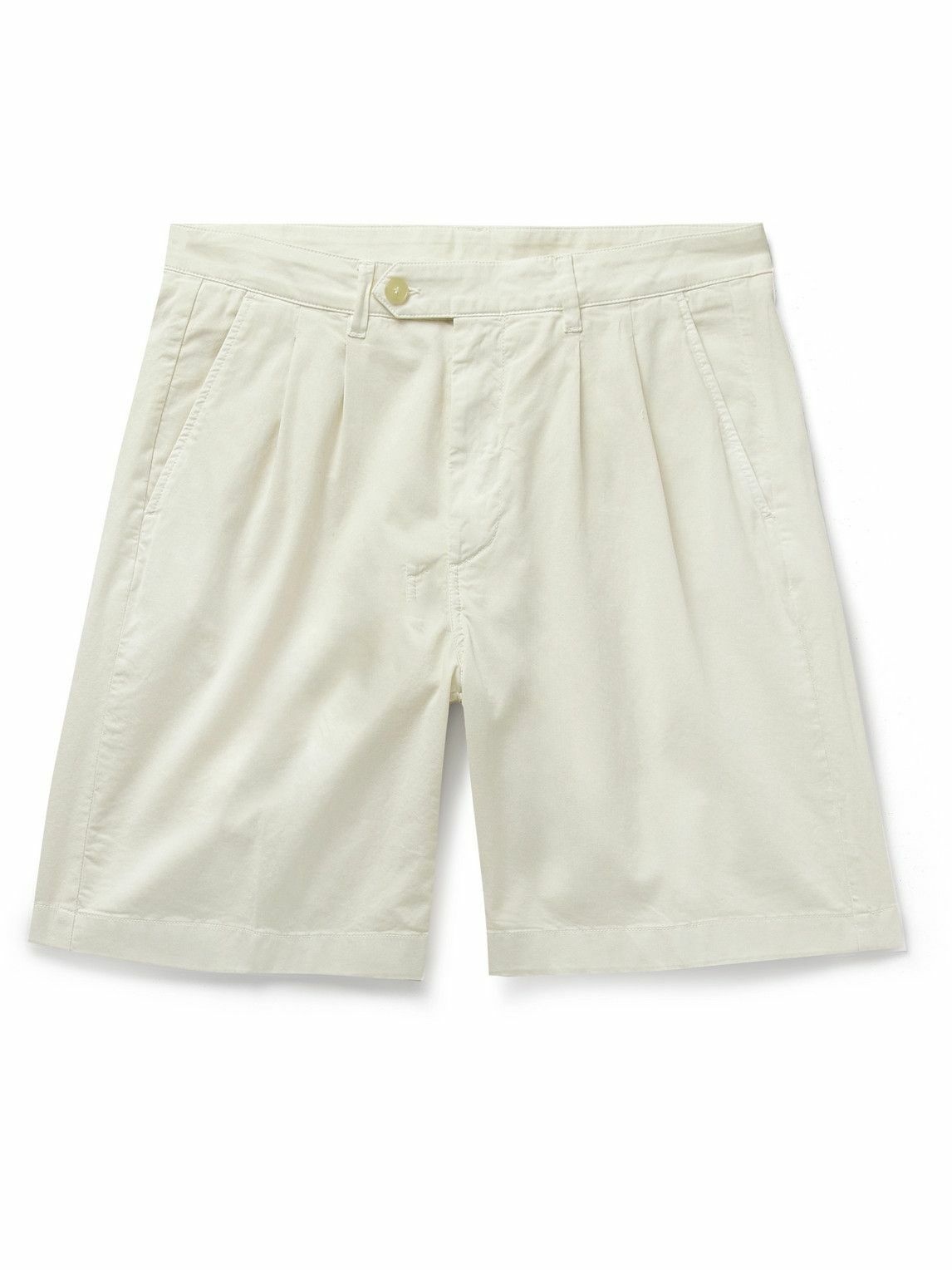 Photo: Canali - Straight-Leg Pleated Cotton-Blend Twill Bermuda Shorts - Neutrals