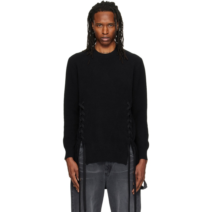 Photo: Simone Rocha Black Merino Lace Up Hem Sweater