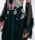 Costarellos Embellished floral-appliqué silk gown