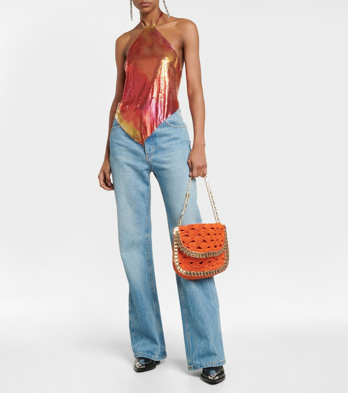 Paco Rabanne - Large embellished raffia shoulder bag Paco