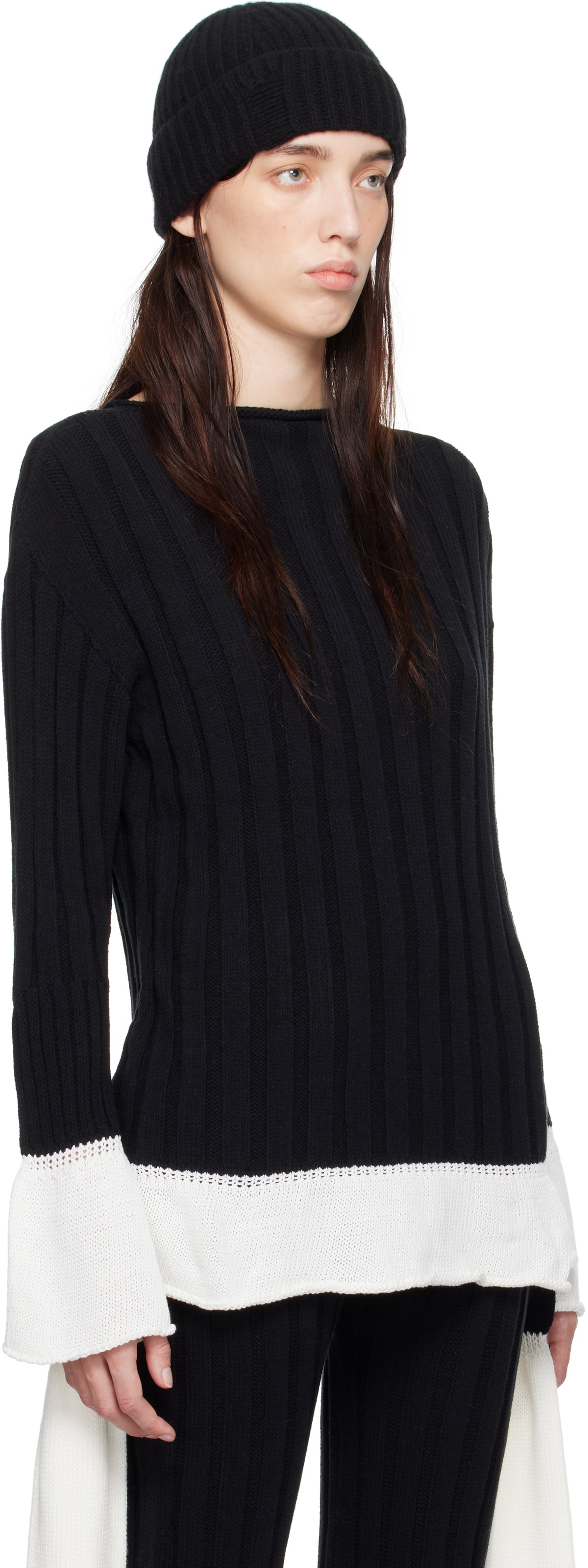ISSEY MIYAKE FETE 長袖ニット 黒白ストライプ ISSEY MIYAKE Black 'Behind The Scenes' Sweater Issey Miyake Men