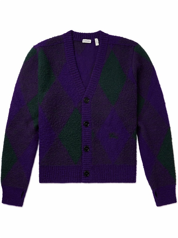 Photo: Burberry - Jacquard-Knit Argyle Brushed-Wool Cardigan - Purple