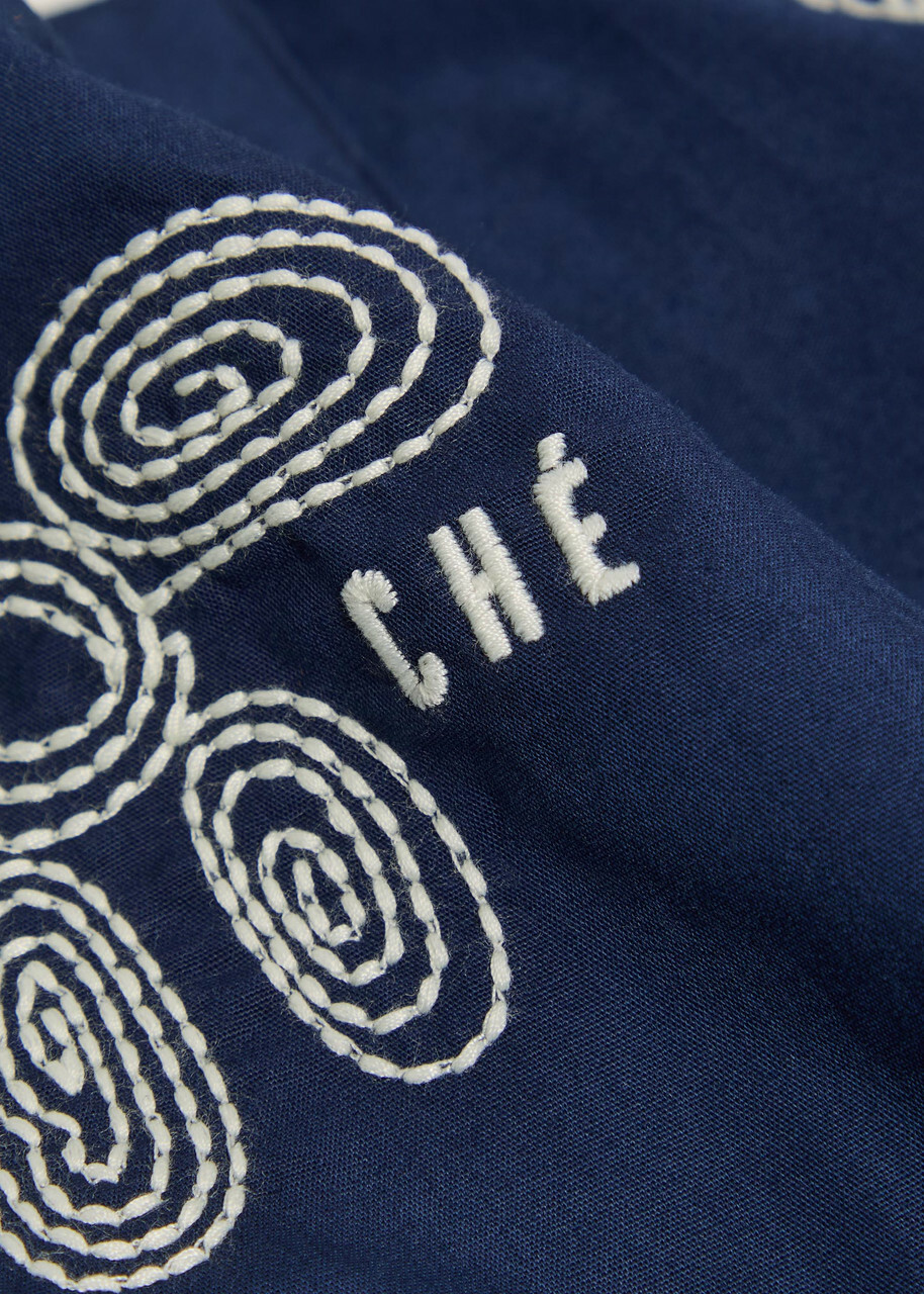 Che Floral-embroidered Cotton-poplin Shirt Navy