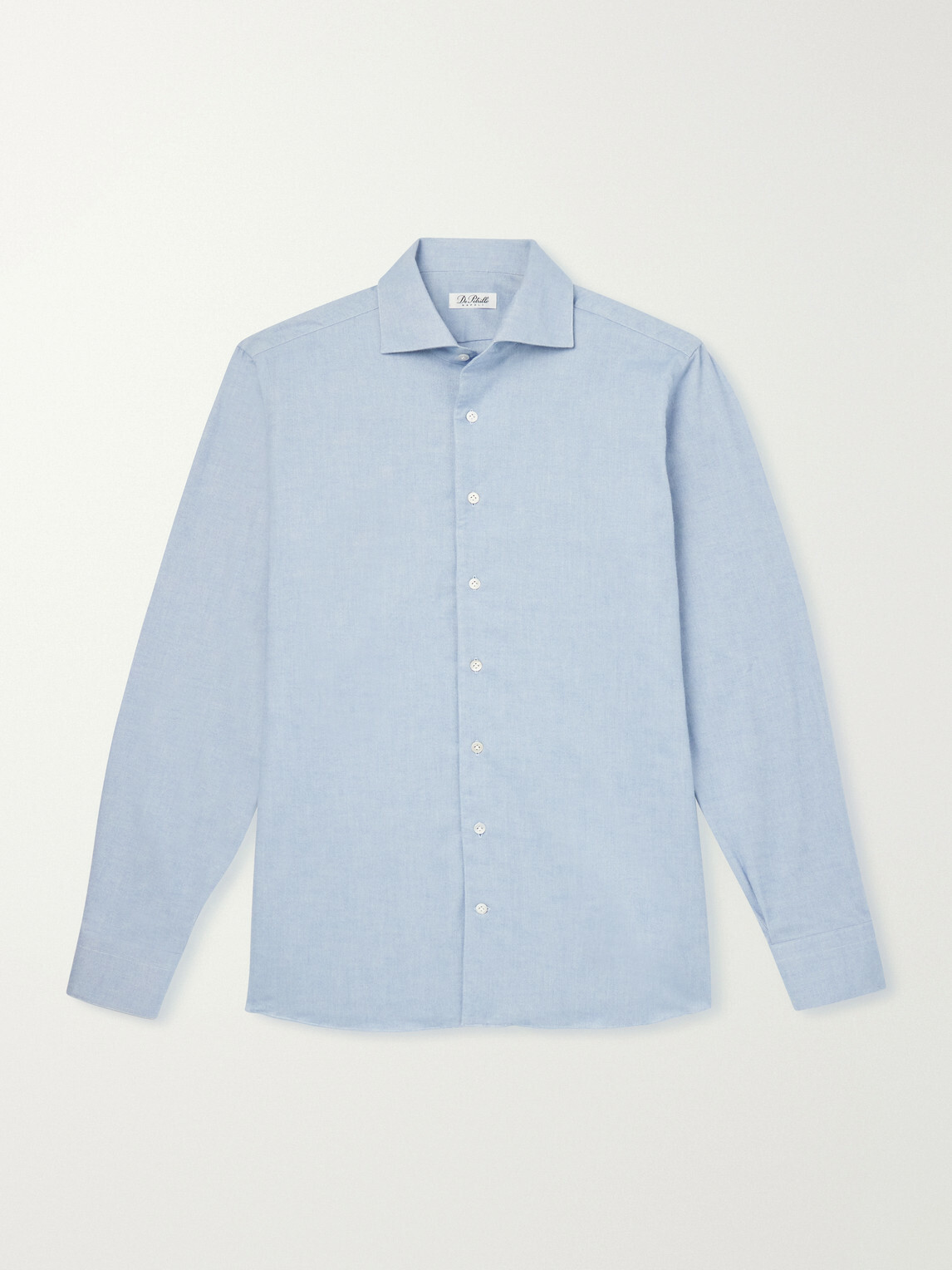 De Petrillo - Cutaway-Collar Brushed Cotton-Twill Shirt - Blue