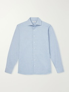 De Petrillo - Cutaway-Collar Brushed Cotton-Twill Shirt - Blue