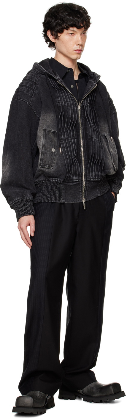Feng Chen Wang Black Pleated Denim Jacket