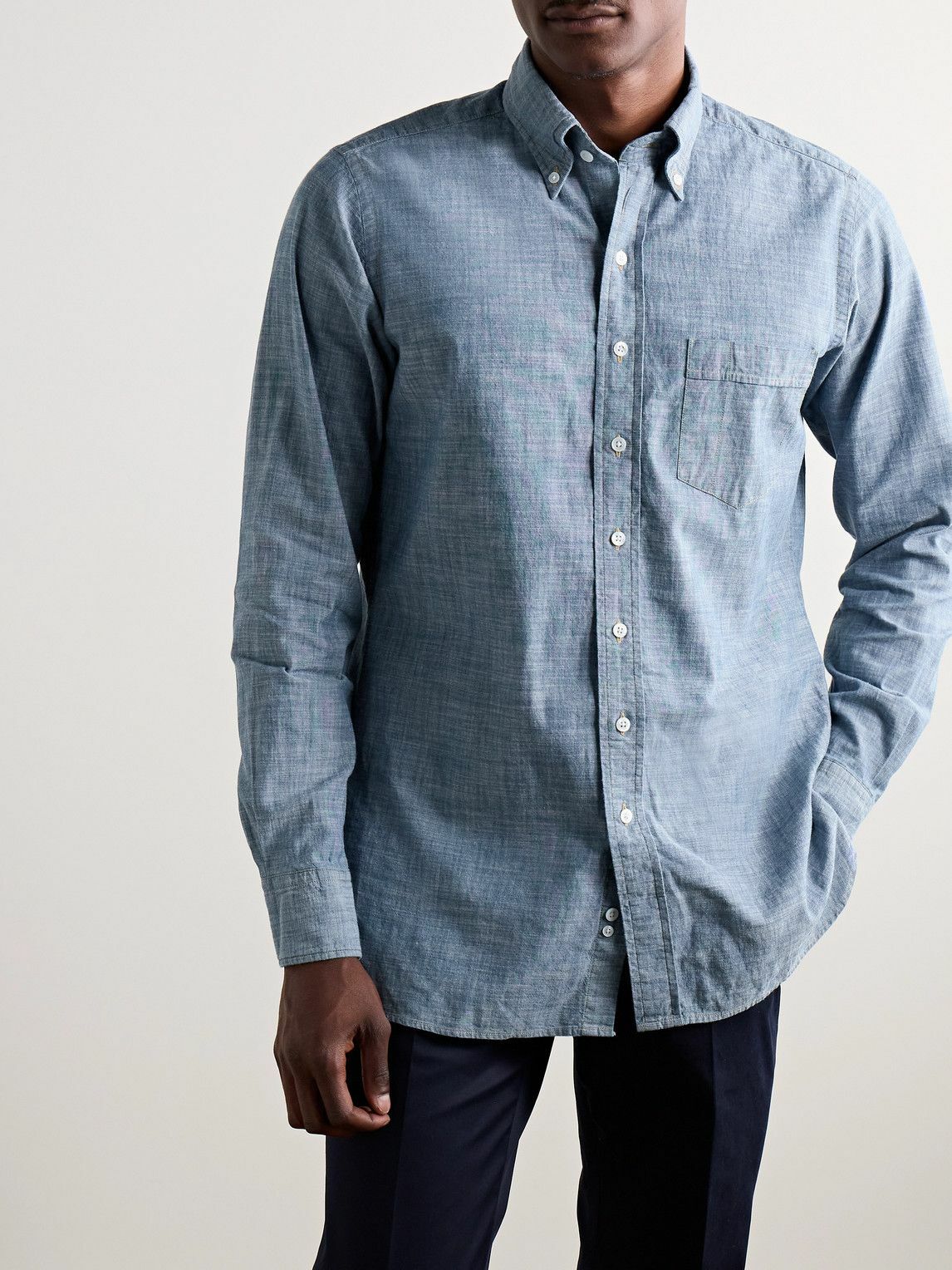 Kingsman - Button-Down Collar Cotton-Chambray Shirt - Blue