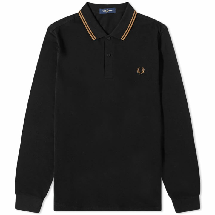 Photo: Fred Perry Authentic Men's Long Sleeve Twin Tipped Polo Shirt in Black/Shaded Stone