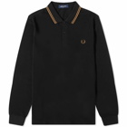Fred Perry Authentic Men's Long Sleeve Twin Tipped Polo Shirt in Black/Shaded Stone