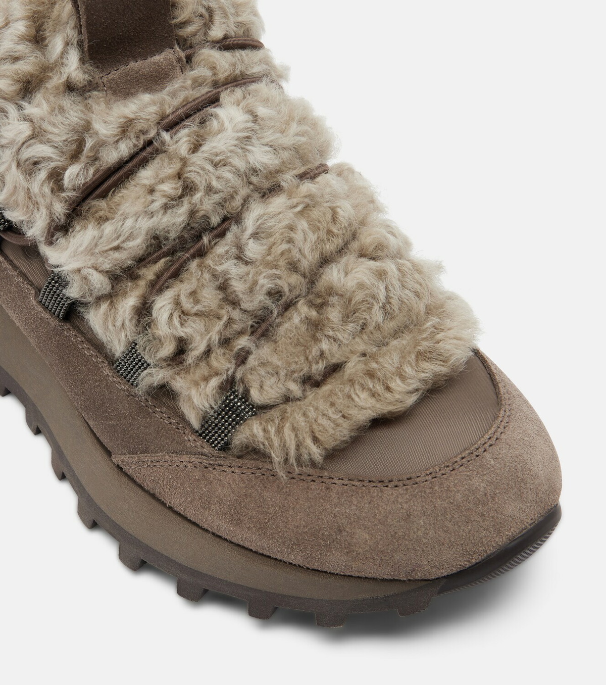 Brunello Cucinelli Monili shearling-trimmed suede sneakers