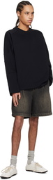 WOOYOUNGMI Black Shoulder Cut Long Sleeve T-shirt